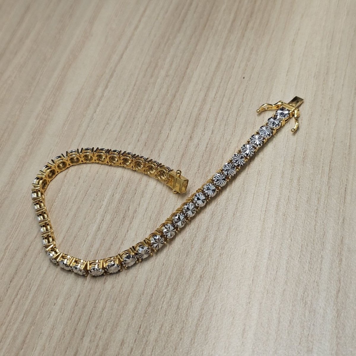 916 Full Gold Diamond Cutting Design 2 Tone BraceletBraceletsBest Gold Shop