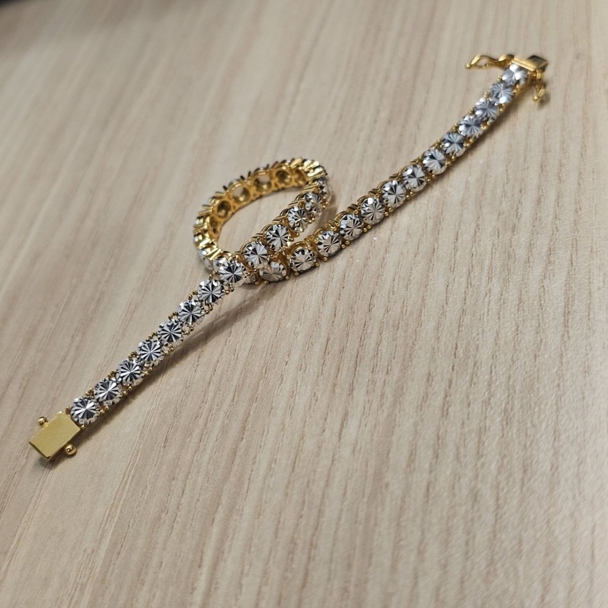 916 Full Gold Diamond Cutting Design 2 Tone BraceletBraceletsBest Gold Shop