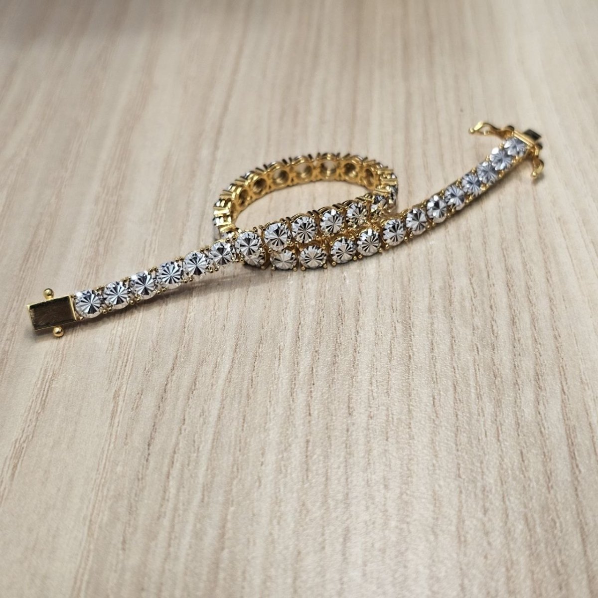 916 Full Gold Diamond Cutting Design 2 Tone BraceletBraceletsBest Gold Shop