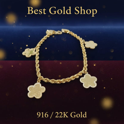 916 Gold (22K) Fancy Flower Hollow Rope BraceletBraceletsBest Gold Shop