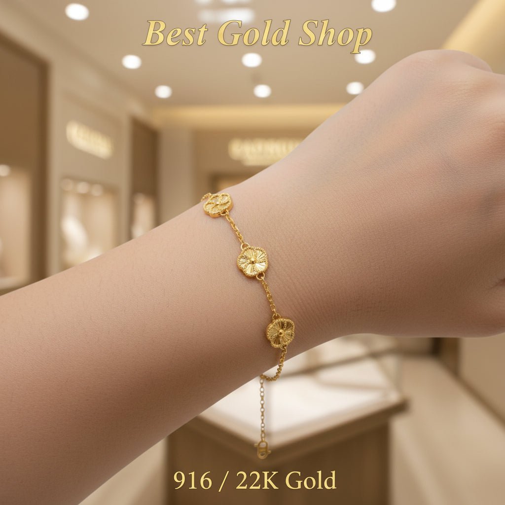 916 Gold (22K) Fancy Wan Zi Flower BraceletBraceletsBest Gold Shop