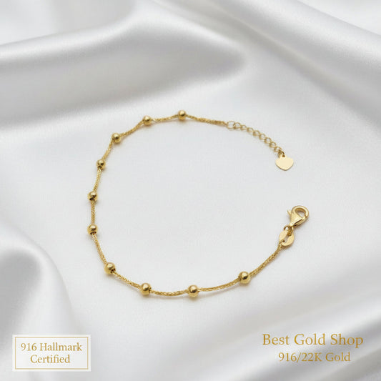 916 gold adjustable bead station bracelet full view