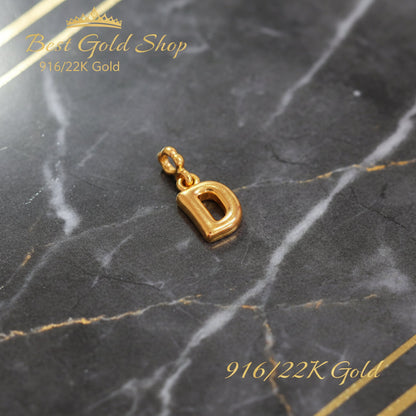 916 Gold Alphabet Pendant & Charm | Lightweight 22K Design - View 6