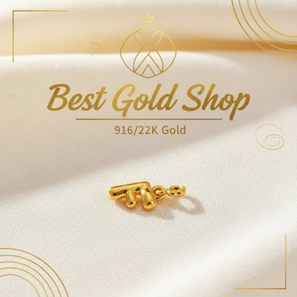 916 Gold Alphabet Pendant & Charm | Lightweight 22K Design - View 7