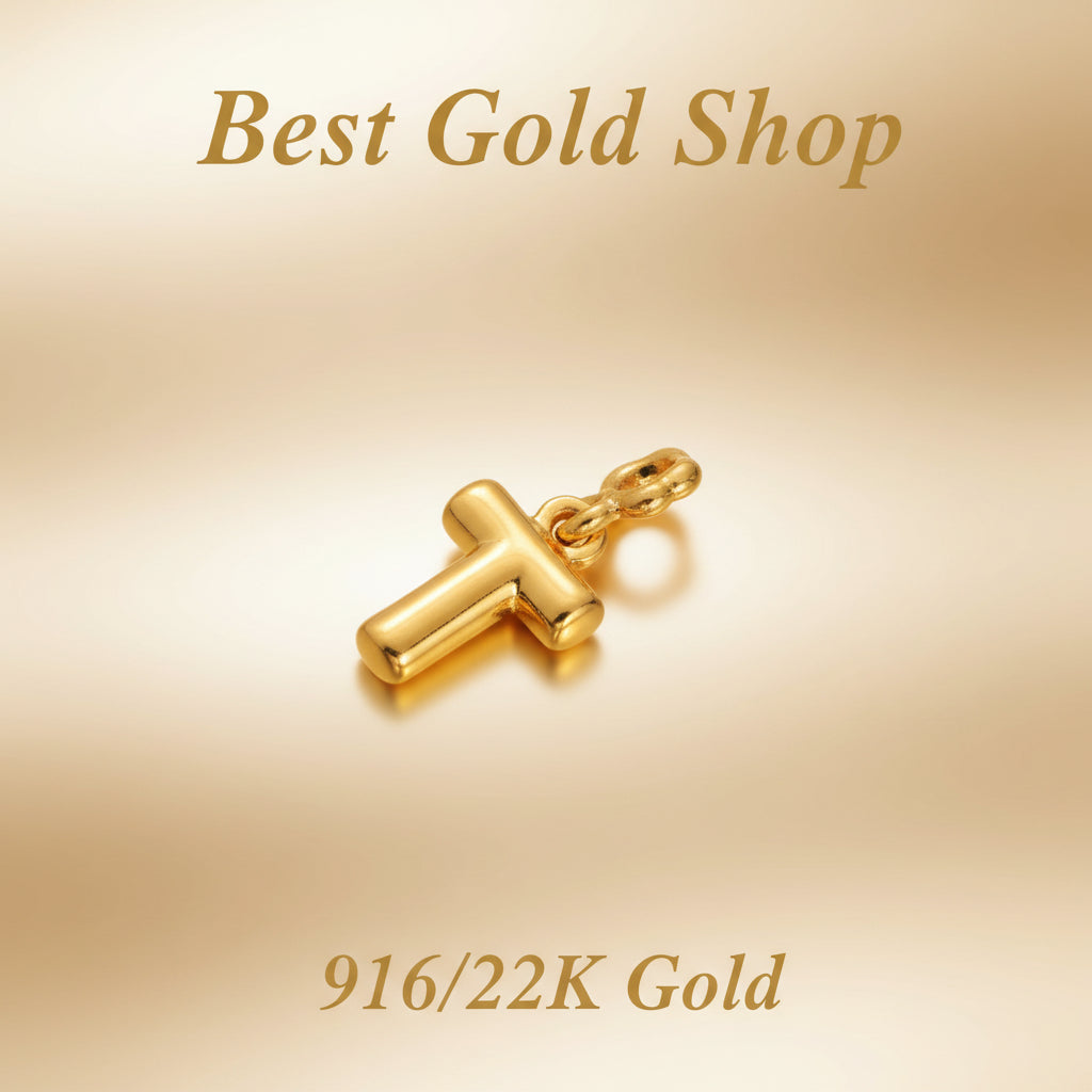 916 Gold Alphabet Pendant & Charm | Lightweight 22K Design - View 8