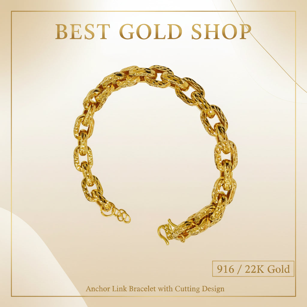 916 Gold Anchor Link With Cutting Bracelet Hollow DesignBraceletsBest Gold Shop