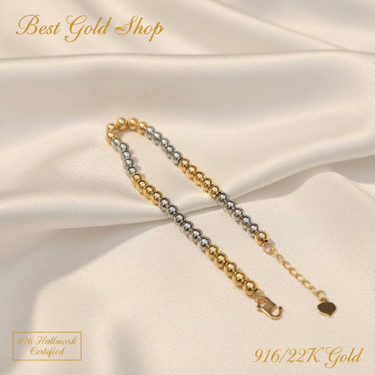 916 Gold Bead Bracelet With 2 Tone or 3 Tone Feather LightBraceletsBest Gold Shop