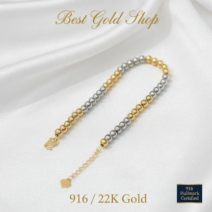 916 Gold Bead Bracelet With 2 Tone or 3 Tone Feather LightBraceletsBest Gold Shop