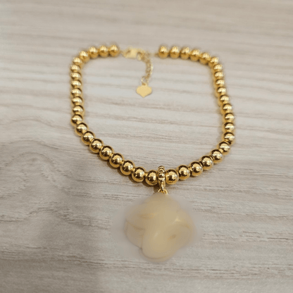 916 Gold Bead Bracelet with Dangling Cutting Heart DesignBraceletsBest Gold Shop