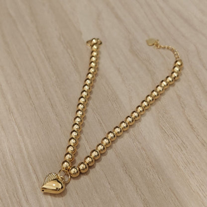 916 Gold Bead Bracelet With Dangling Diamond Cut Heart V2 Feather LightBraceletsBest Gold Shop