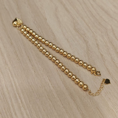 916 Gold Bead Bracelet With Dangling Diamond Cut Heart V2 Feather LightBraceletsBest Gold Shop