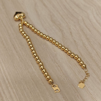 916 Gold Bead Bracelet with dangling Shiny Heart V1 Feather LightBraceletsBest Gold Shop