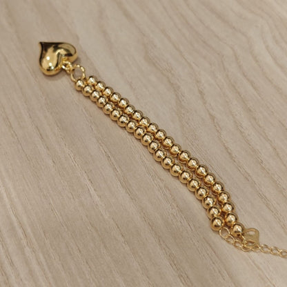 916 Gold Bead Bracelet with dangling Shiny Heart V1 Feather LightBraceletsBest Gold Shop