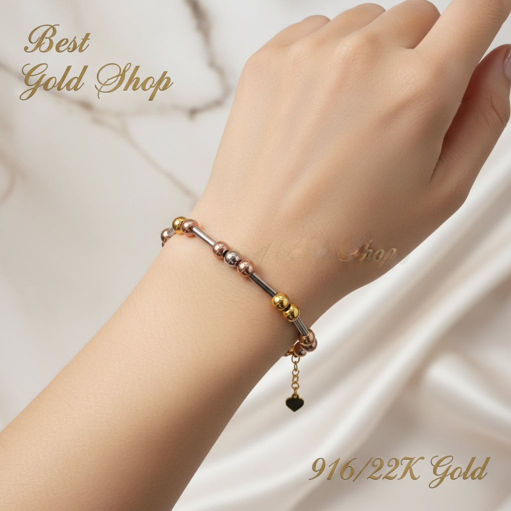 916 Gold Beads with Bar Bracelet – 2 OR 3 Tone DesignBraceletsBest Gold Shop