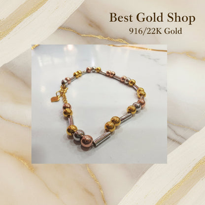 916 Gold Beads with Bar Bracelet – 2 OR 3 Tone DesignBraceletsBest Gold Shop