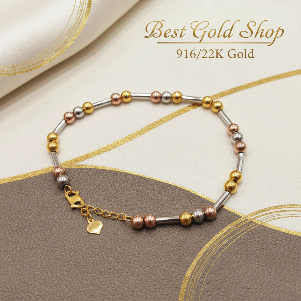 916 Gold Beads with Bar Bracelet – 2 OR 3 Tone DesignBraceletsBest Gold Shop