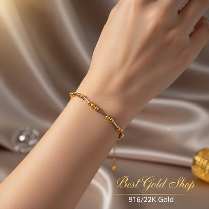 916 Gold Beads with Bar Bracelet – 2 OR 3 Tone DesignBraceletsBest Gold Shop
