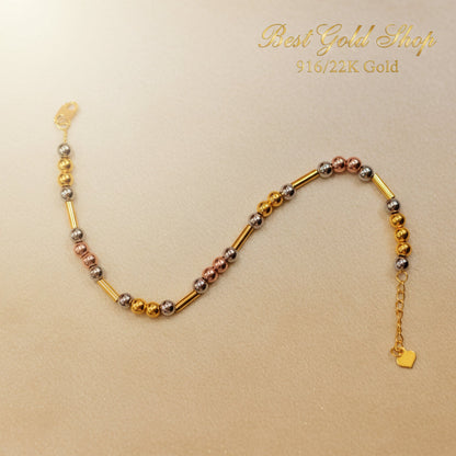 916 Gold Beads with Bar Bracelet – 2 OR 3 Tone DesignBraceletsBest Gold Shop