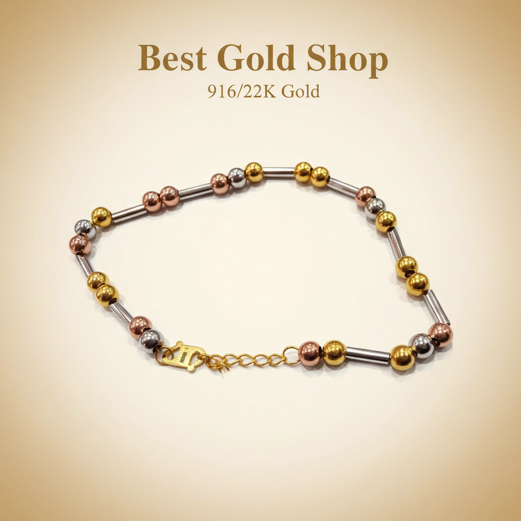 916 Gold Beads with Bar Bracelet – 2 OR 3 Tone DesignBraceletsBest Gold Shop