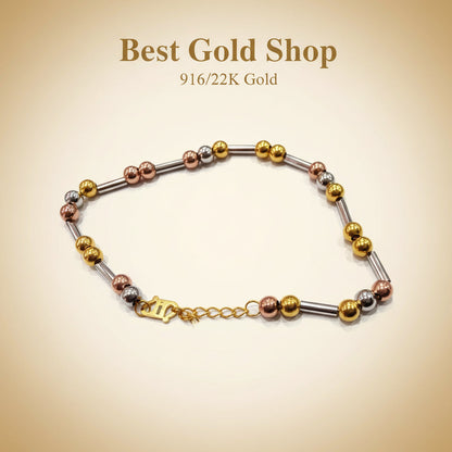 916 Gold Beads with Bar Bracelet – 2 OR 3 Tone DesignBraceletsBest Gold Shop