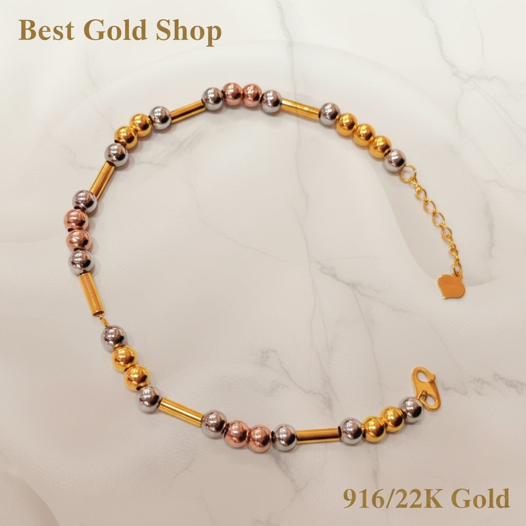 916 Gold Beads with Bar Bracelet – 2 OR 3 Tone DesignBraceletsBest Gold Shop