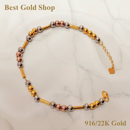 916 Gold Beads with Bar Bracelet – 2 OR 3 Tone DesignBraceletsBest Gold Shop