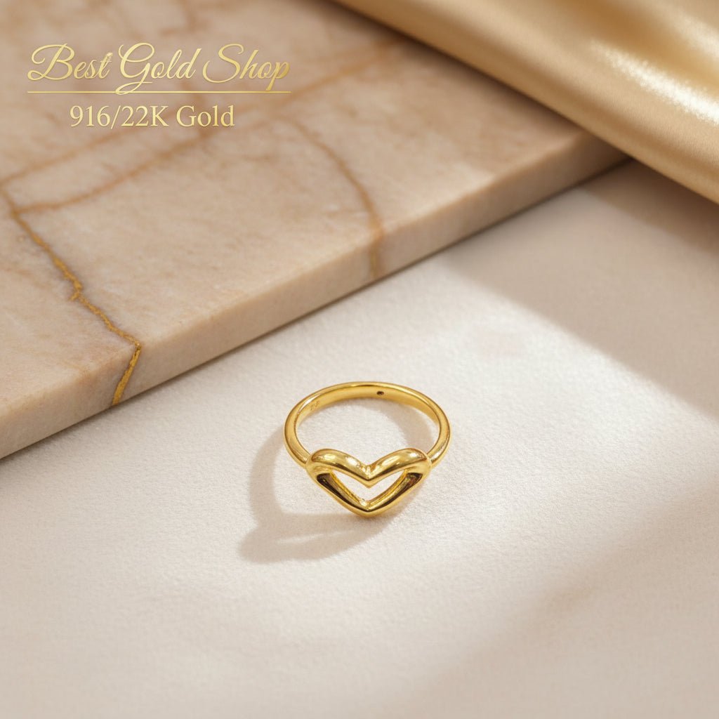 916 Gold (22K) Big Heart Love Feather Light Design Ring for WomenRingsBest Gold Shop