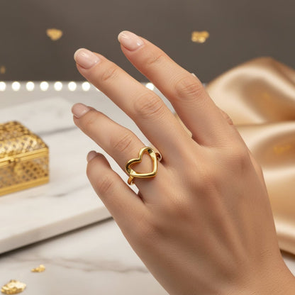 916 Gold (22K) Big Heart Love Feather Light Design Ring for WomenRingsBest Gold Shop
