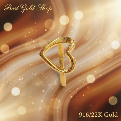 916 Gold (22K) Big Heart Love Feather Light Design Ring for WomenRingsBest Gold Shop