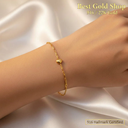 916 Gold Bracelet Clip design with HeartBraceletsBest Gold Shop