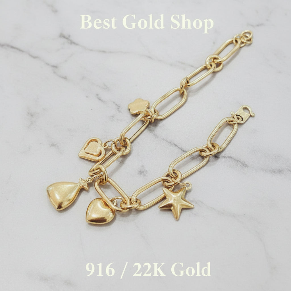 916 Gold Bracelet Design Anchor with Dangling CharmsBraceletsBest Gold Shop