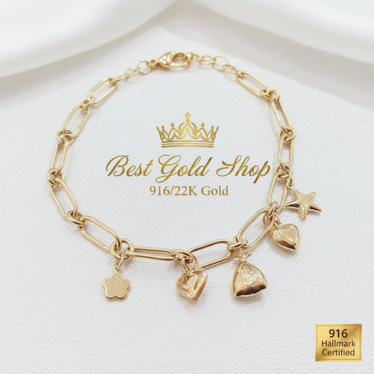 916 Gold Bracelet Design Anchor with Dangling CharmsBraceletsBest Gold Shop