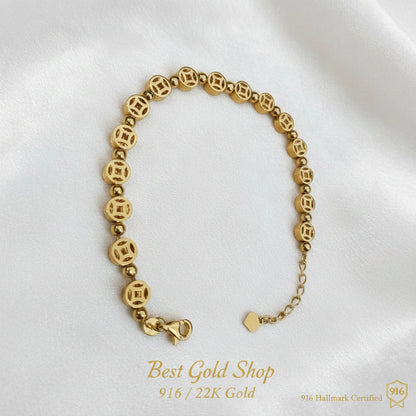 Close-up of clasp on 916 Gold Chinese Coin bracelet.