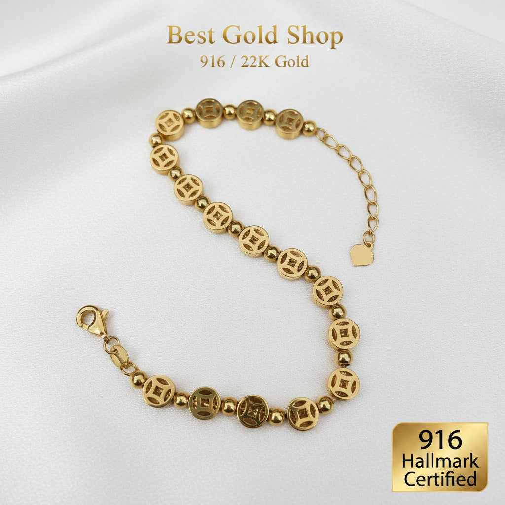 916 Gold Chinese Coin bracelet in full view.