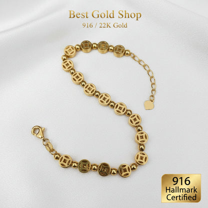 916 Gold Chinese Coin bracelet in full view.