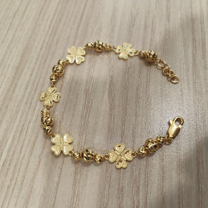 916 gold four-leaf clover flower ball bracelet