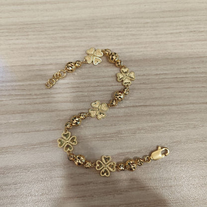 916 gold four-leaf clover flower ball bracelet