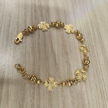 916 gold four-leaf clover flower ball bracelet
