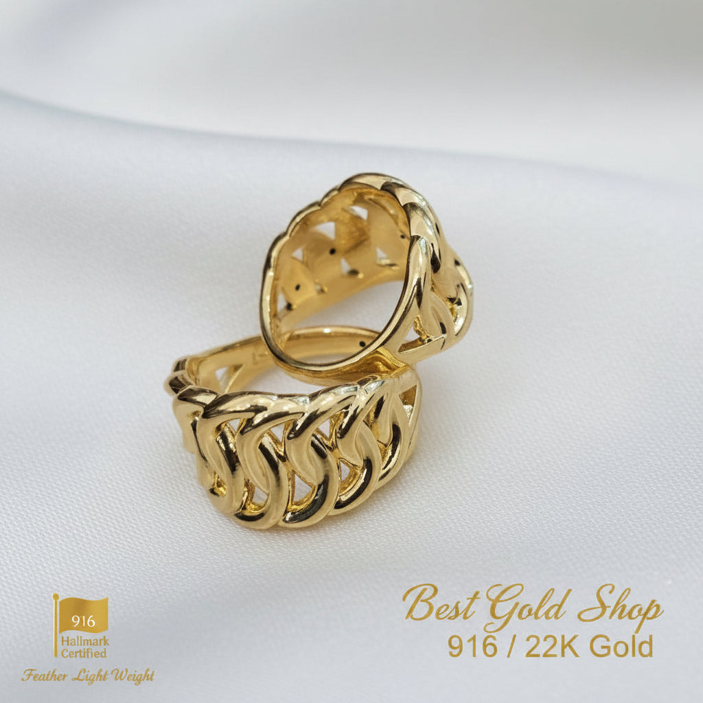 916 Gold Crescent Chain Ring Latest Design Bold and Feather LightRingsBest Gold Shop