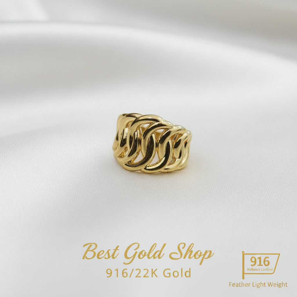 916 Gold Crescent Chain Ring Latest Design Bold and Feather LightRingsBest Gold Shop