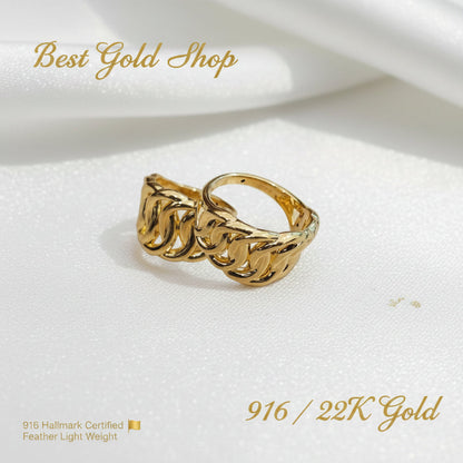 916 Gold Crescent Chain Ring Latest Design Bold and Feather LightRingsBest Gold Shop