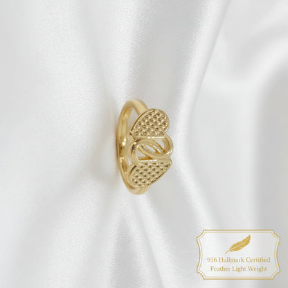 916 Gold Cross Heart Ring | Elegant 22K Gold Design Singapore