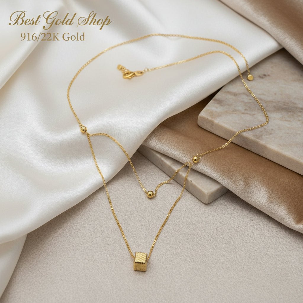 916 Gold (22K) Cube Bead high - polish finish Necklace for WomenNecklacesBest Gold Shop