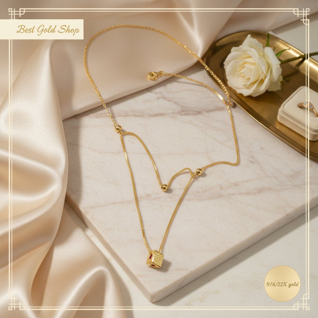 916 Gold (22K) Cube Bead high - polish finish Necklace for WomenNecklacesBest Gold Shop