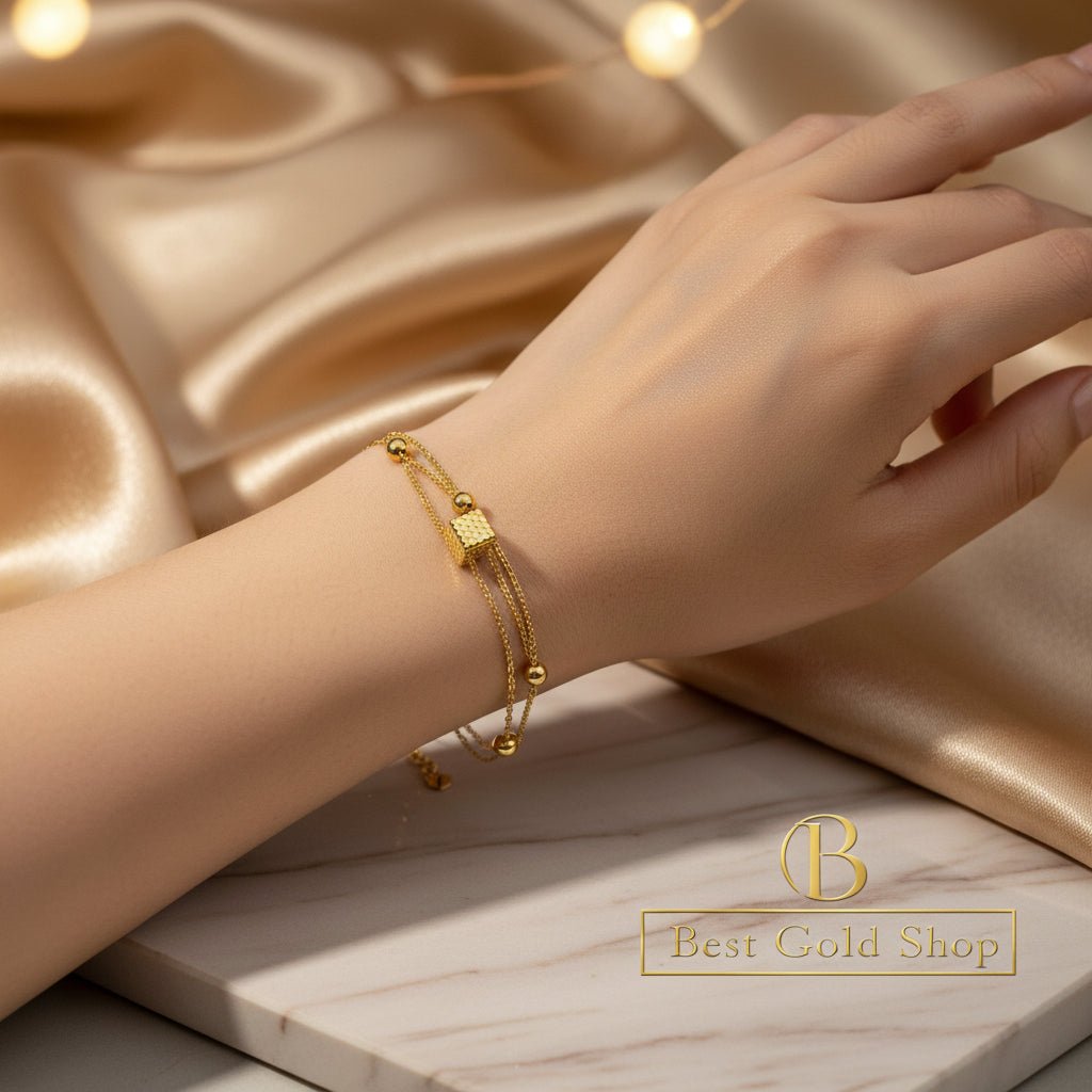 916 Gold Cube Beads Bracelet high - polish finish 22k gold - Photo 2 - Best Gold Shop