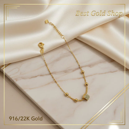 916 Gold Cube Beads Bracelet high - polish finish 22k gold - Photo 1 - Best Gold Shop
