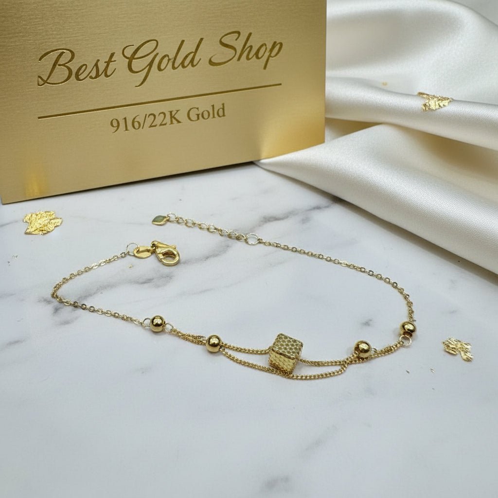 916 Gold Cube Beads Bracelet high - polish finish 22k gold - Photo 3 - Best Gold Shop