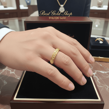 916 Gold (22K) Curb Link Feather Light Ring for WomenRingsBest Gold Shop