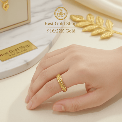 916 Gold (22K) Curb Link Feather Light Ring for WomenRingsBest Gold Shop
