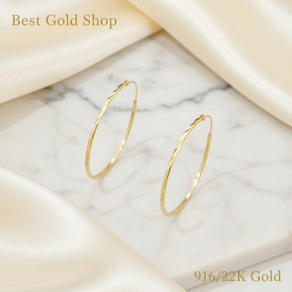 916 Gold Cutting Loop Earrings V2 | Polished 22K Gold